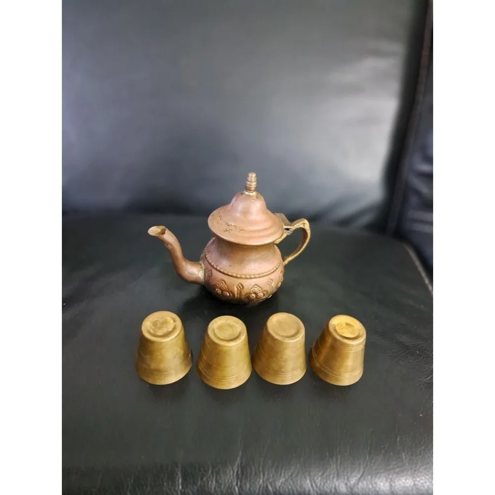 Vintage Brass Dallah Arabic Middle Eastern Etched Coffee Tea Pot‎ 4